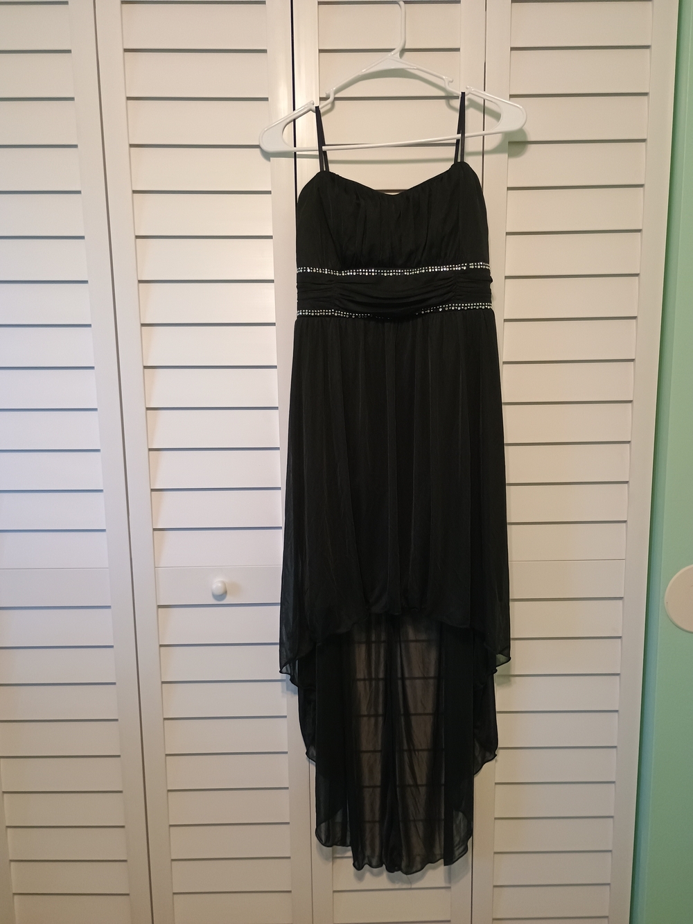 Pompous Girly Black High-Low Chiffon Evening Dress with Beaded Waist